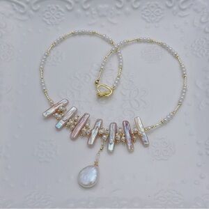 26X276 New Handmade Chopstick Freshwater Baroque Pearl Dainty Necklace 18”